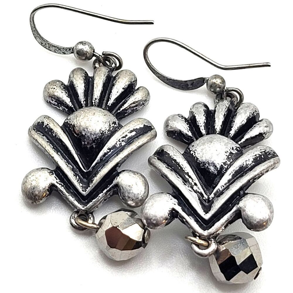 Silver Southwestern Dangle Drop Earrings 2in